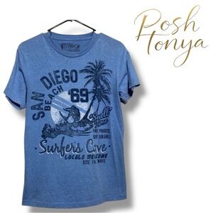 San Diego Beach Surfers Cove Graphic Tee Blue Size S Coastal Casual Beach